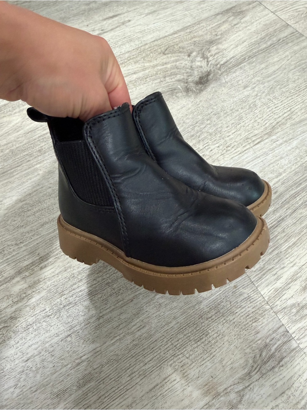 Old Navy Black Chelsea Boots with Tan Lug Sole